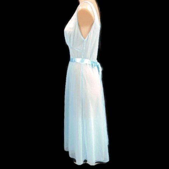 Vanity Fair Vintage 50s Blue Nightgown Size 32 Ribbon Trim Double Nylon Lace - Picture 5 of 12